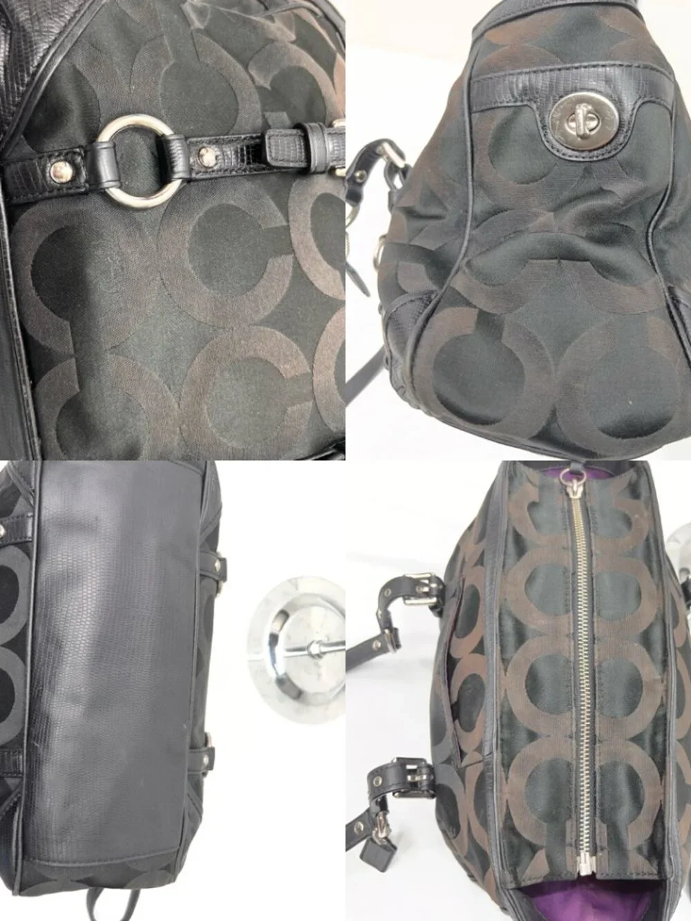Vgt Coach Signatue Hobo Shoulder Bag Convas black brown leather trim + Scarf(4